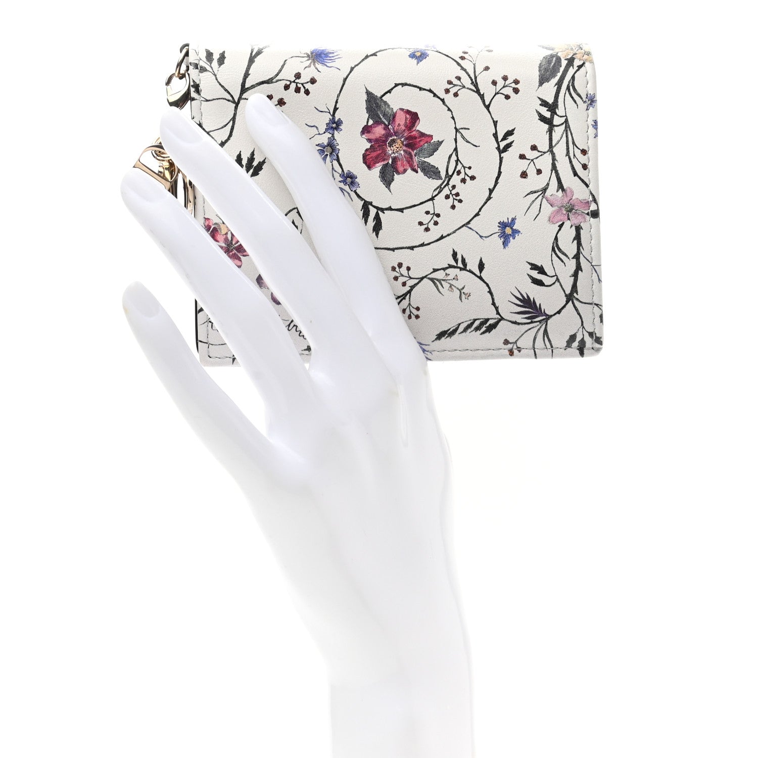 Christian Dior Calfskin Floral Wallet White Multicolor 2 of 9