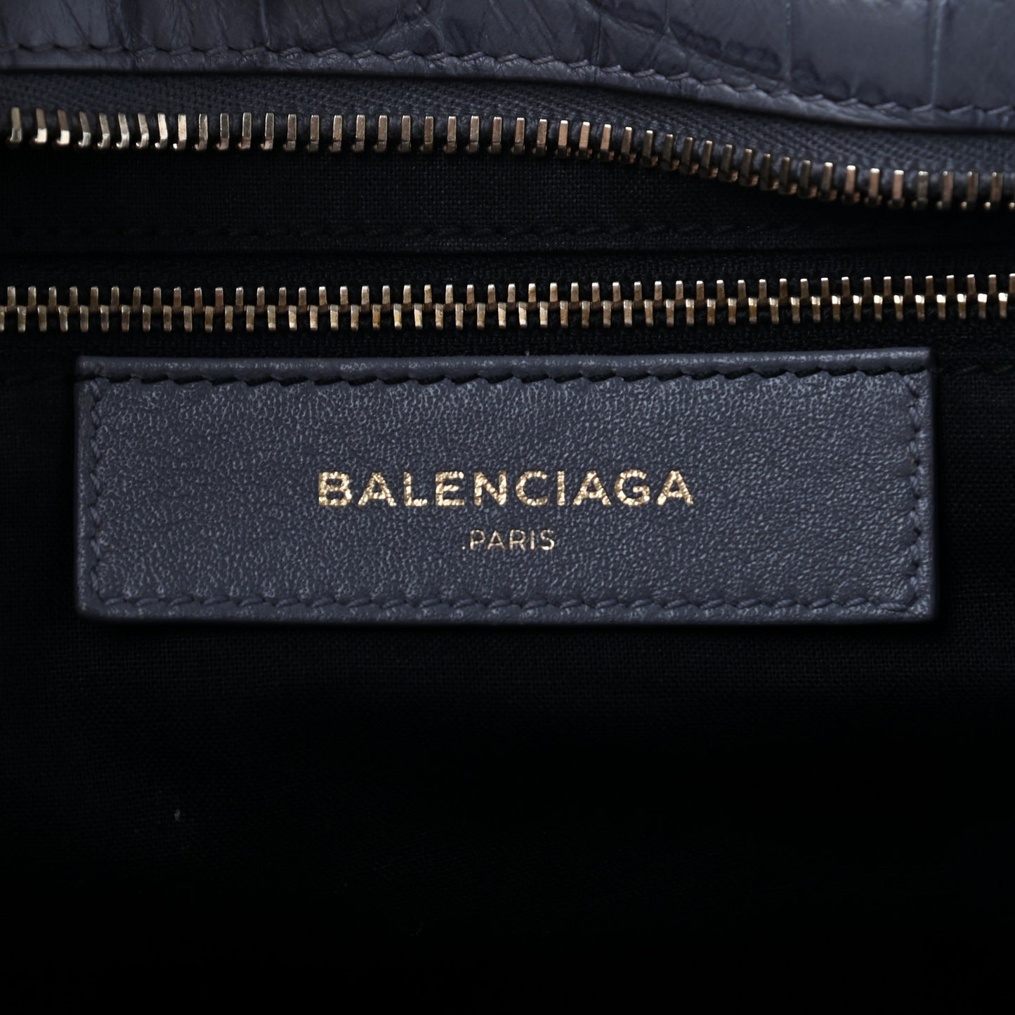 Calfskin Crocodile Embossed Giant 12 Gold Hardware City Gris Beton