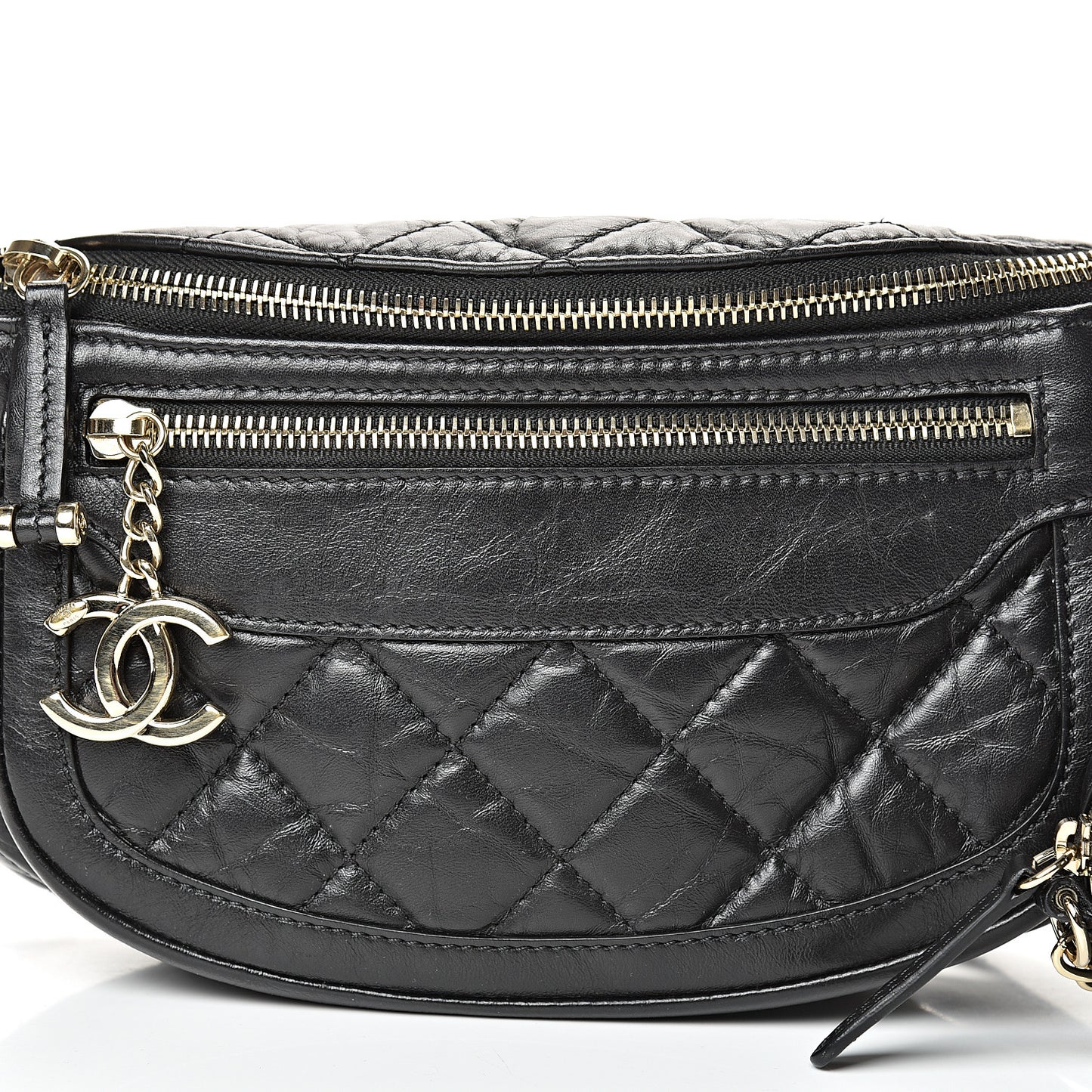 Aged Calfskin Quilted Waist Bag With Coin Purse Black