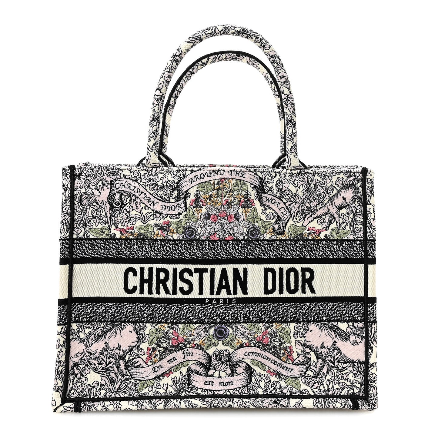 Canvas Embroidered Medium Around The World Book Tote White Multicolor