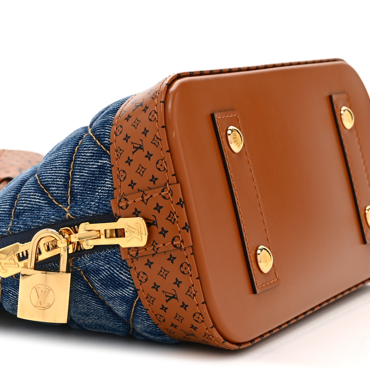 Denim Calfskin Reverse Monogram Malletage Alma BB Blue