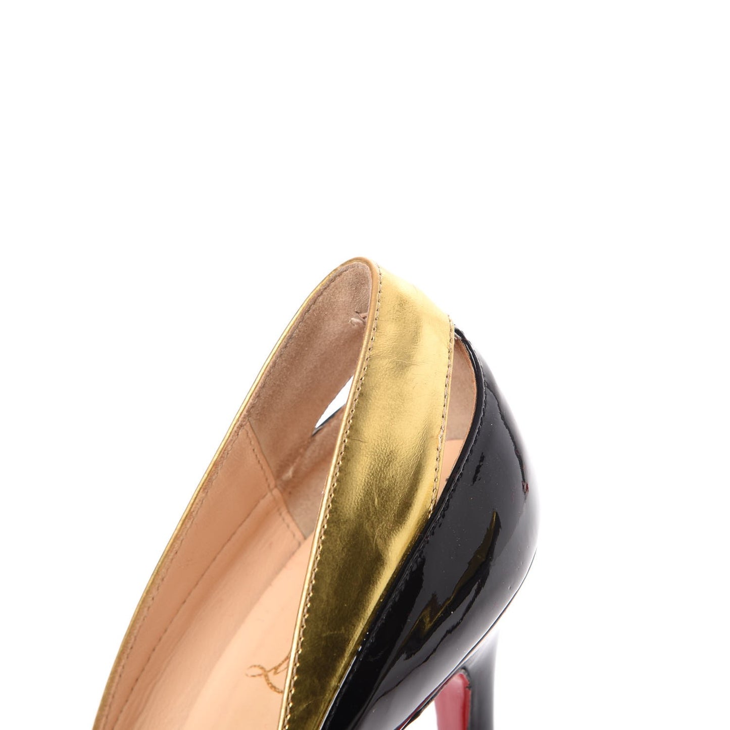 Patent Metallic Calfskin Duvette Cutout 120 Pumps 36.5 Black Gold