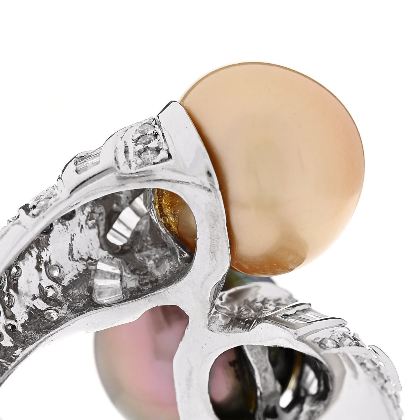 14K White Gold Diamond Gold Black Cultured Pearl .45ctw Bypass Ring 56 7.5