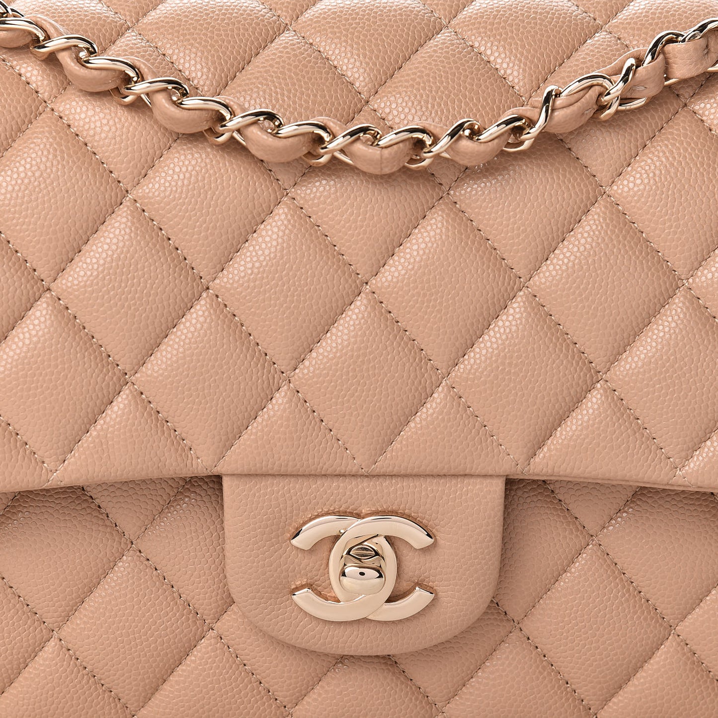 Caviar Quilted Medium Double Flap Beige