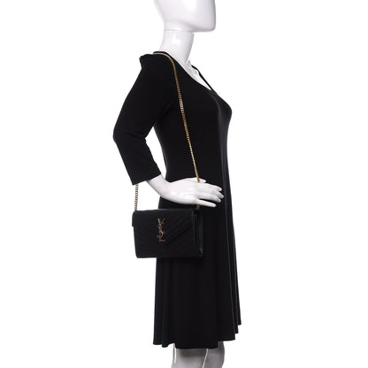Saint Laurent Grain De Poudre Matelasse Chevron Tri-Metal Monogram Chain Wallet Black 2 of 11
