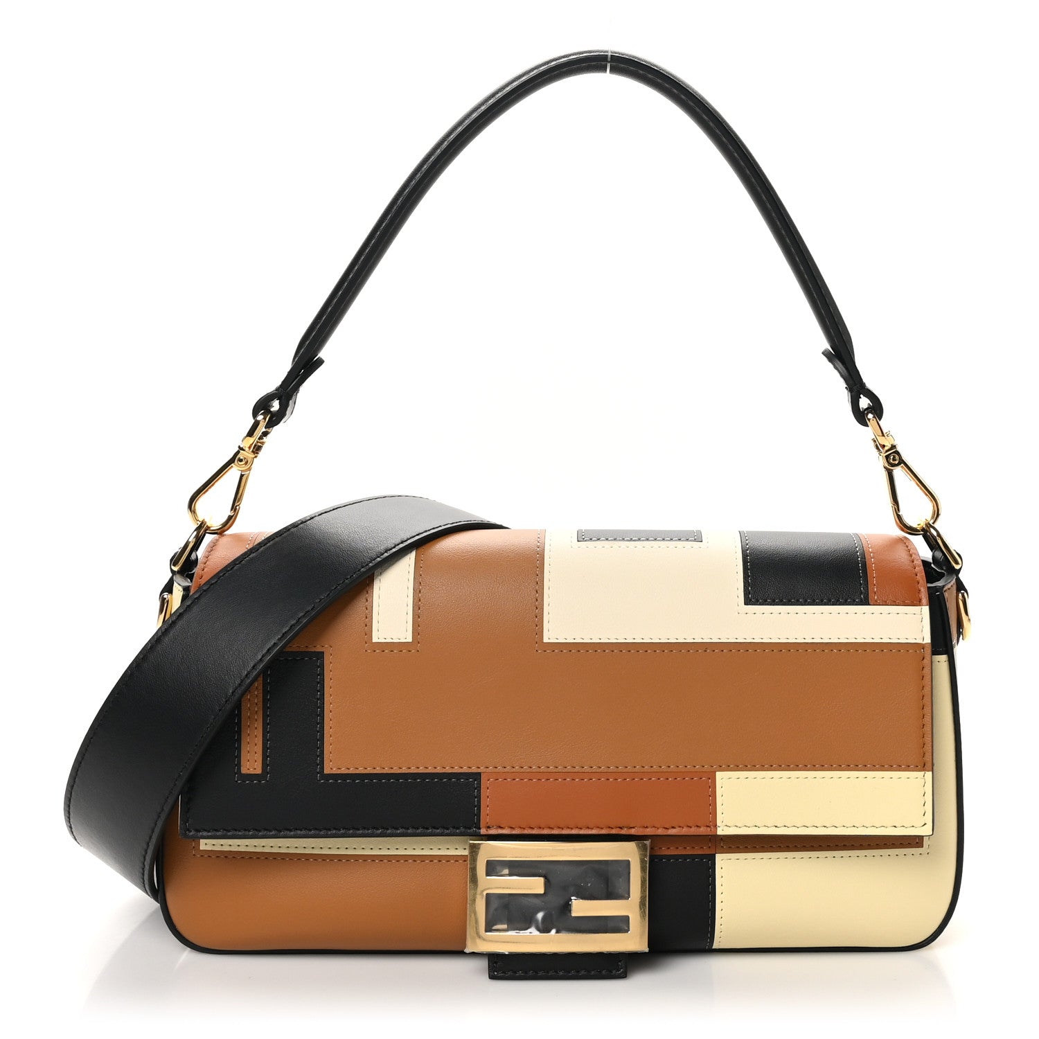 Fendi Vitello Grace Intarsio Geometric Brandy Black Multicolor 1 of 10