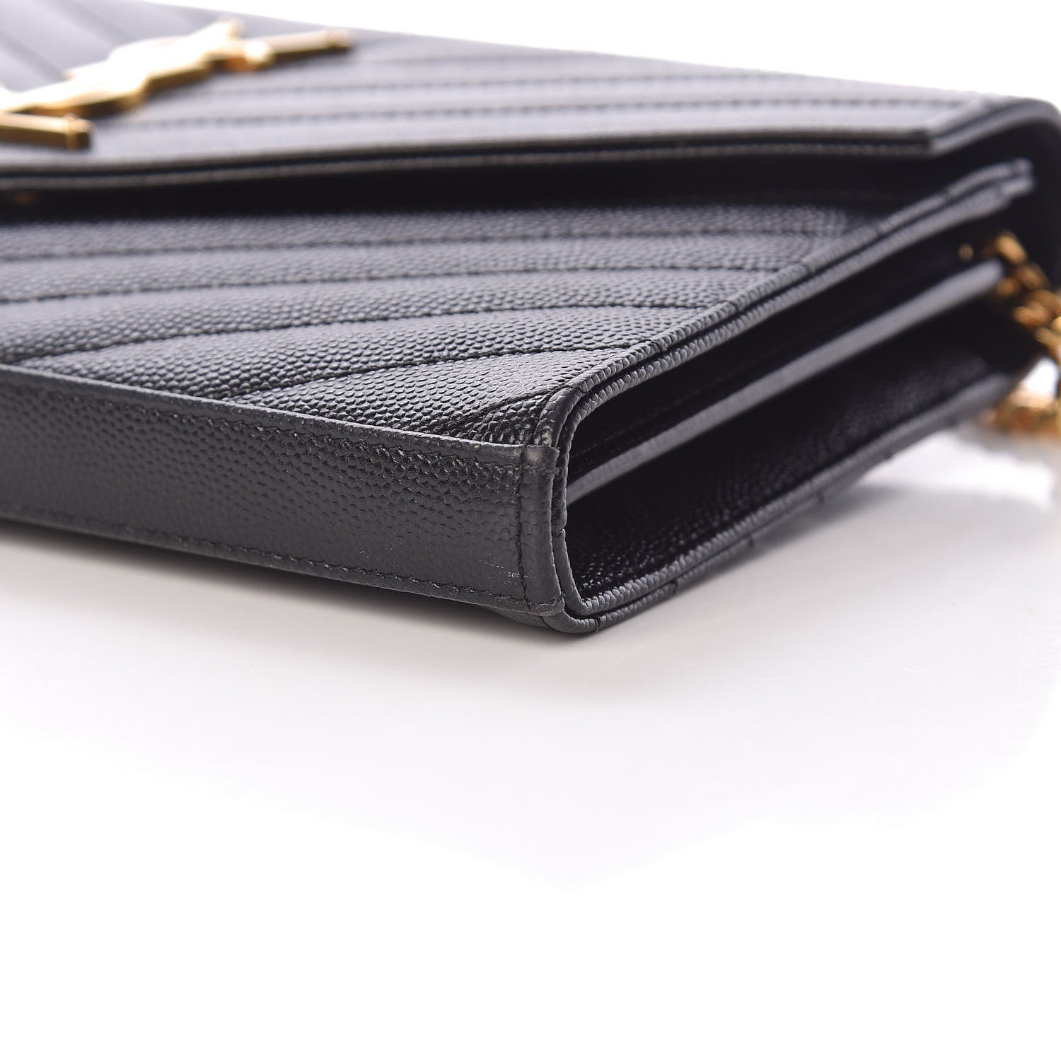 Saint Laurent Grain De Poudre Matelasse Chevron Monogram Chain Wallet Black 10 of 13