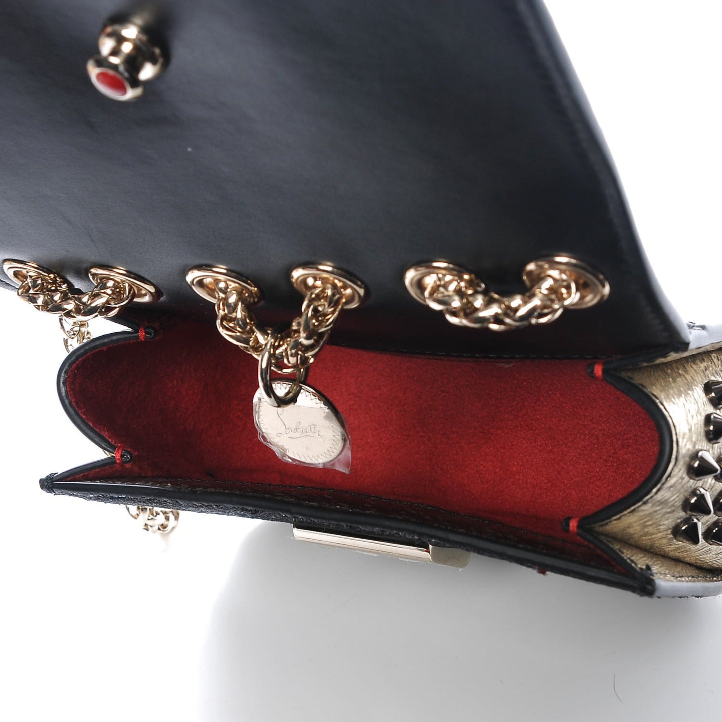 Glitter Calfskin Spikes Sweety Charity NV Crossbody Gold
