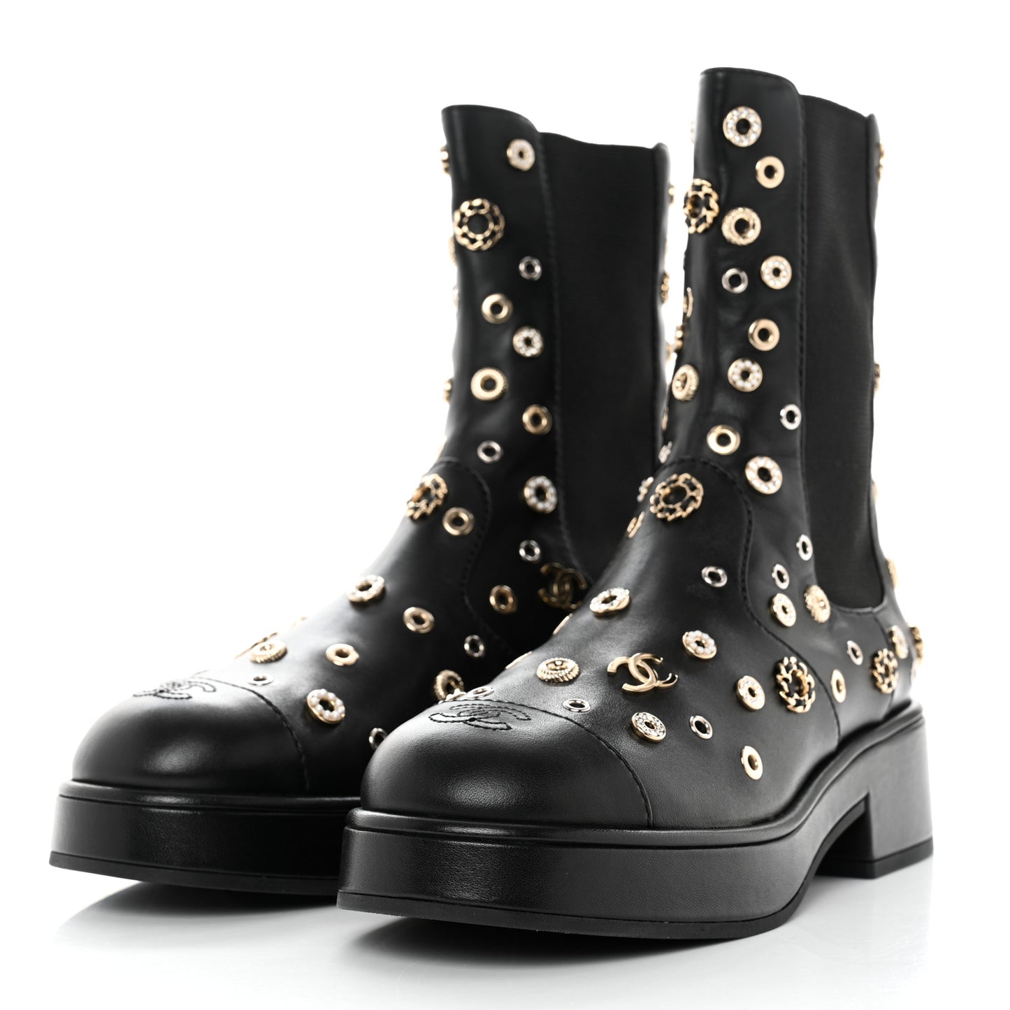 Lambskin Riveted Cap Toe Short Boots 38 Black