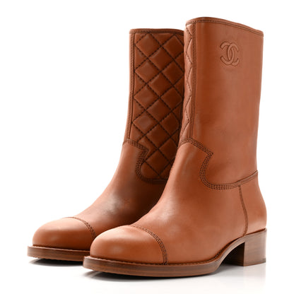 Chanel Calfskin CC Logo Mid Calf Boots 39 Caramel 3 of 15
