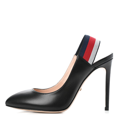 Gucci Malaga Kid Web Sylvie High Heel Slingback Pumps 36 Black 1 of 8