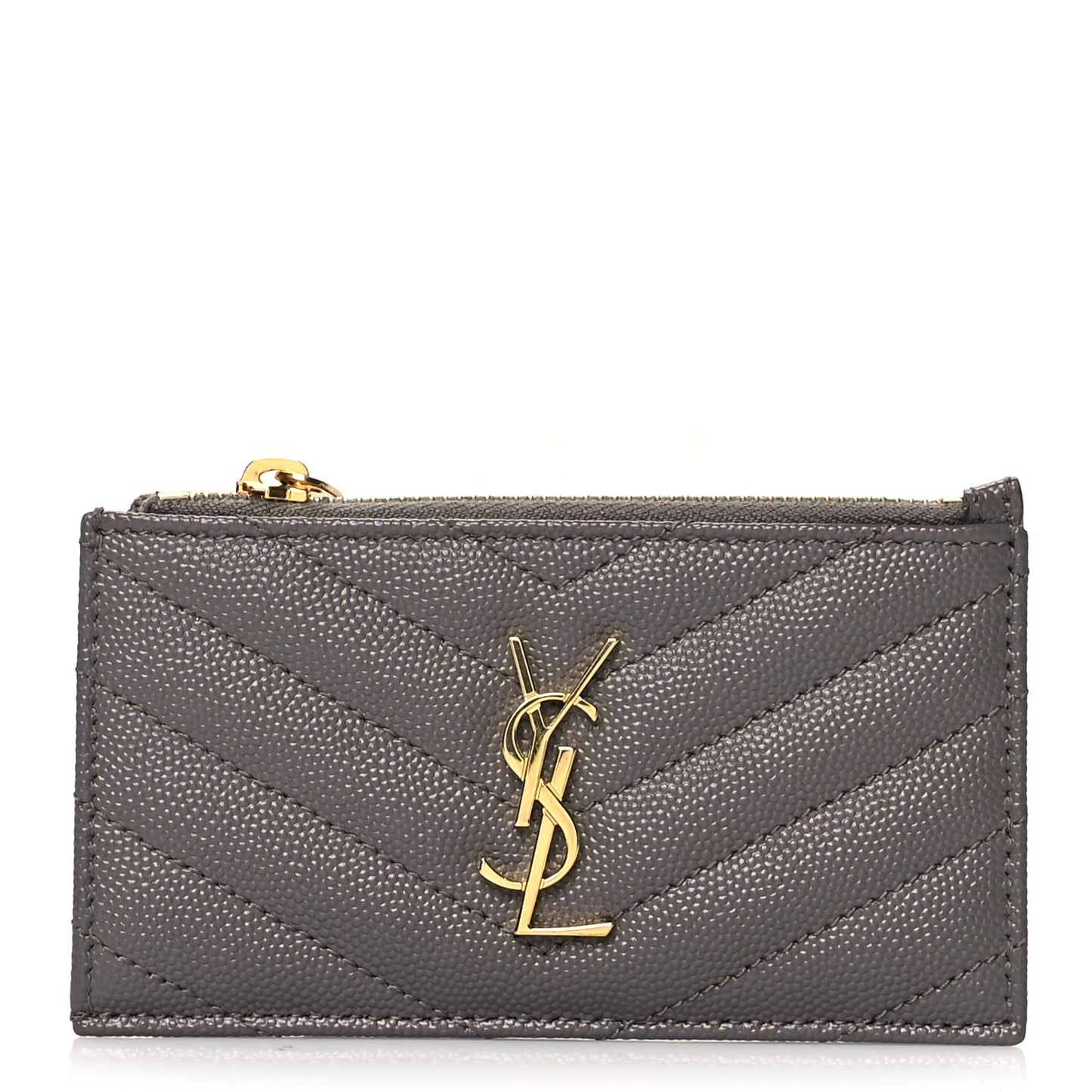 Grain De Poudre Matelasse Chevron Monogram Fragments Zippered Card Case Fog