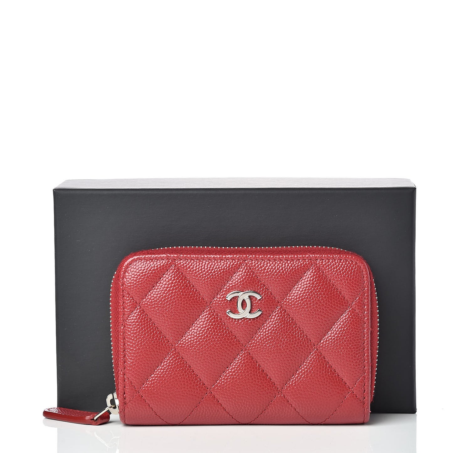 Caviar Quilted Zip Coin Purse Dark Red