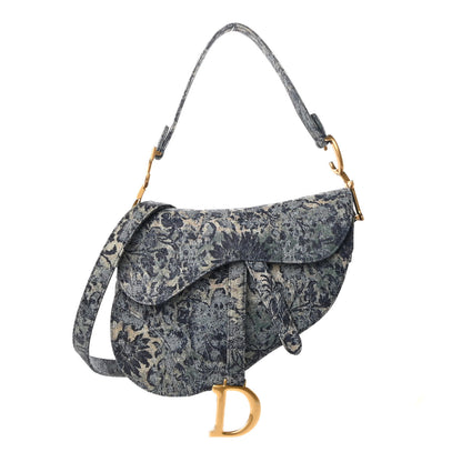 Christian Dior Denim Brocart Embroidered Saddle Bag Blue 1 of 8