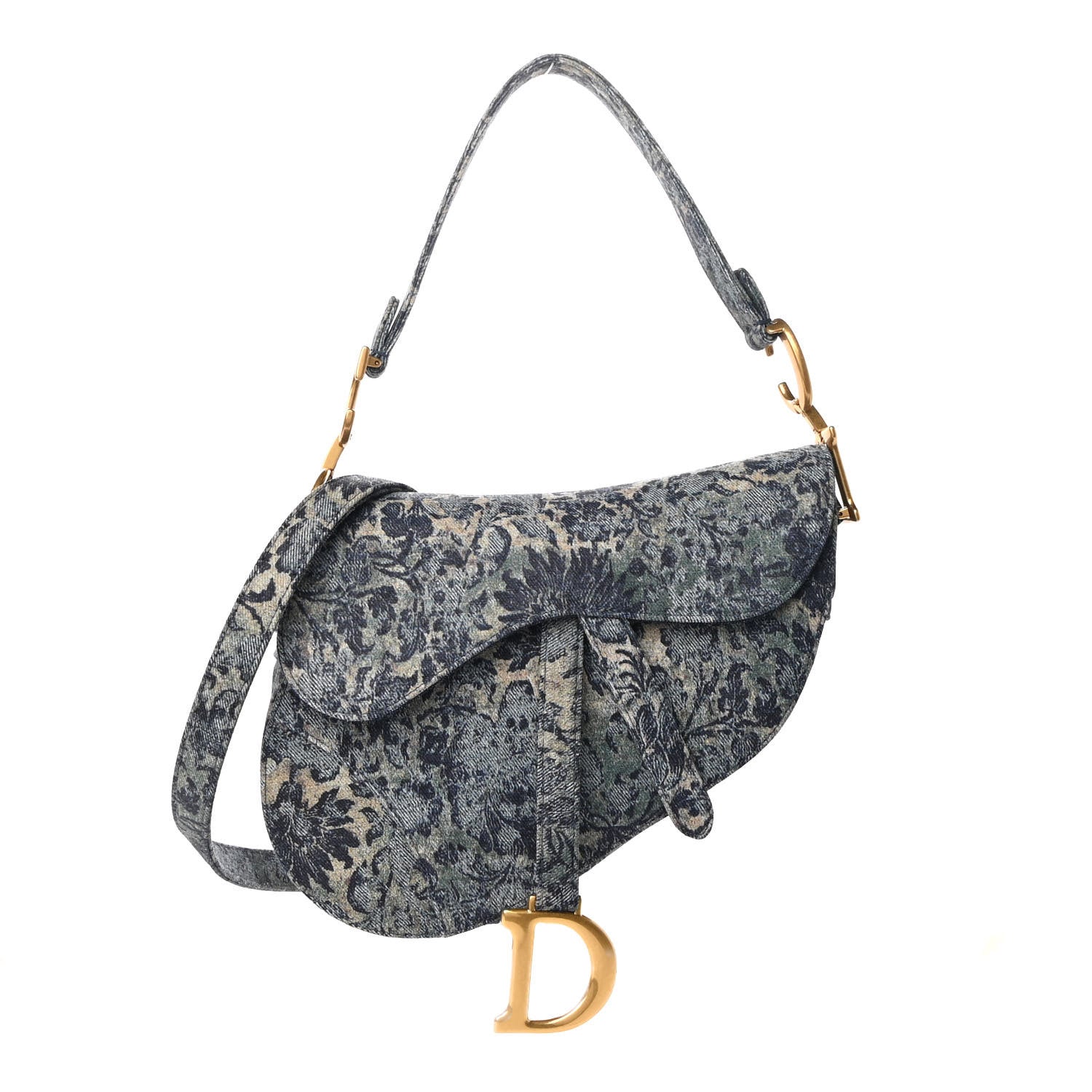 Christian Dior Denim Brocart Embroidered Saddle Bag Blue 1 of 8