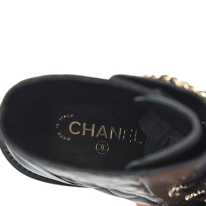 Chanel Shiny Goatskin Calfskin Quilted Lace Up Combat Boots 39 Black 7 of 10