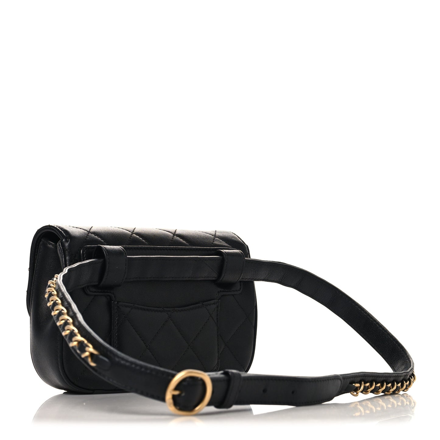 Lambskin Quilted Chain Infinity Waist Belt Bag Black