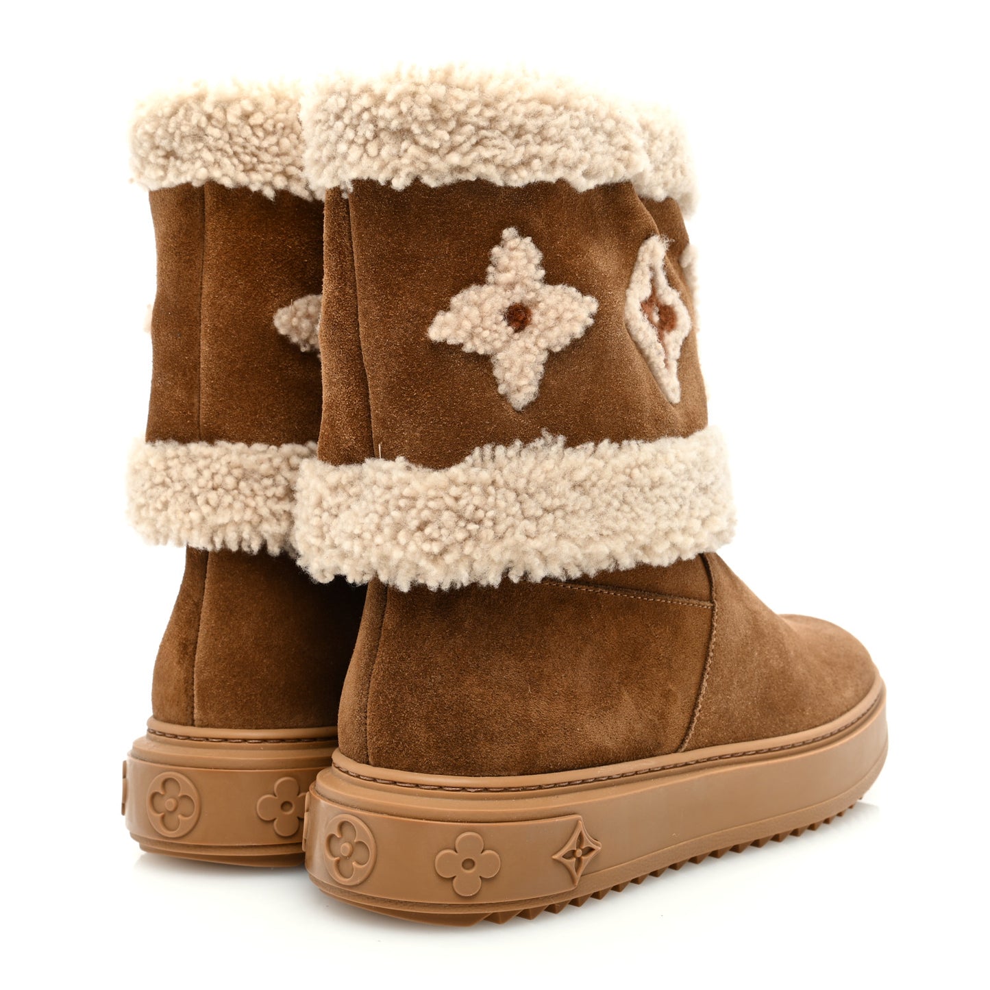 Suede Calfskin Shearling Snowdrop Flat Ankle Boot 37 Cognac