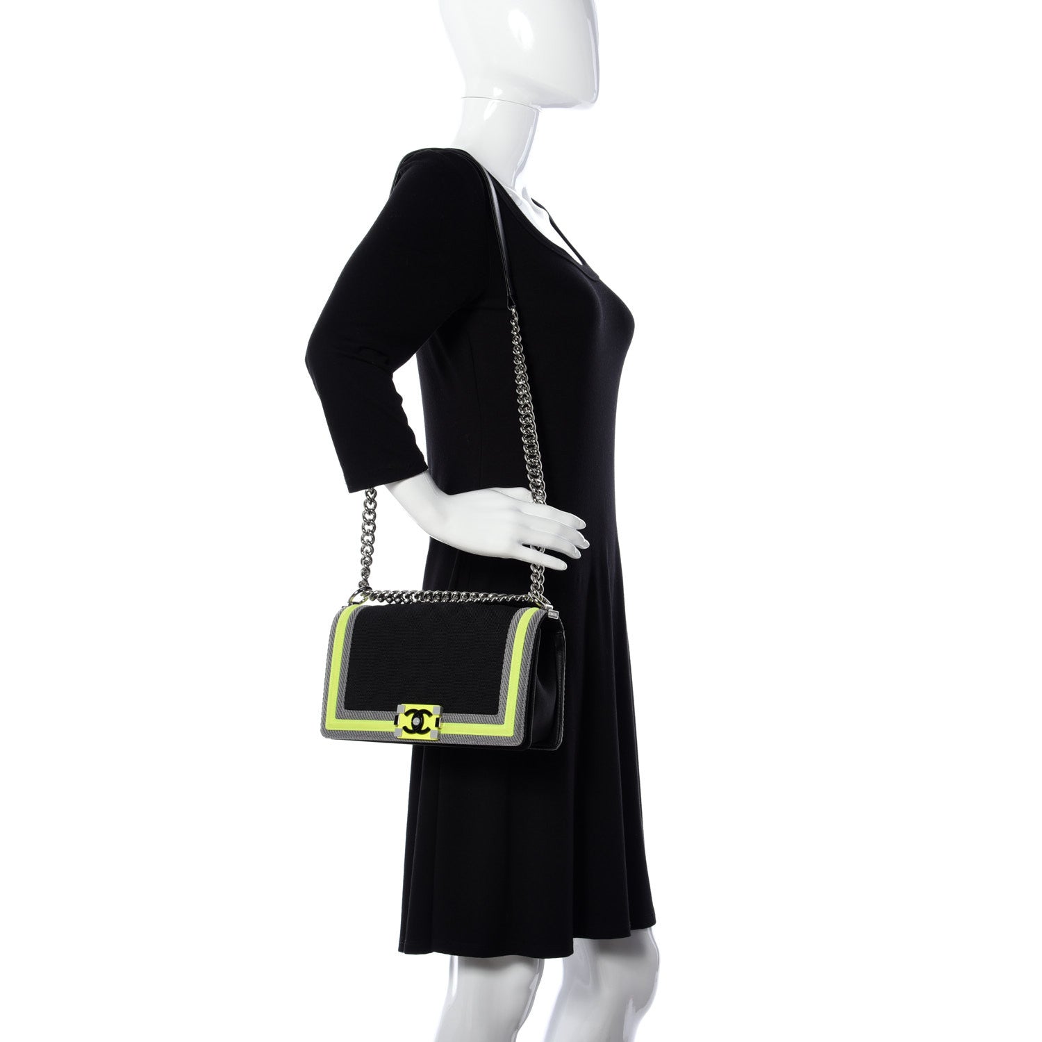 Chanel Canvas Quilted Medium Fluo Boy Flap Black Grey Yellow 2 of 12