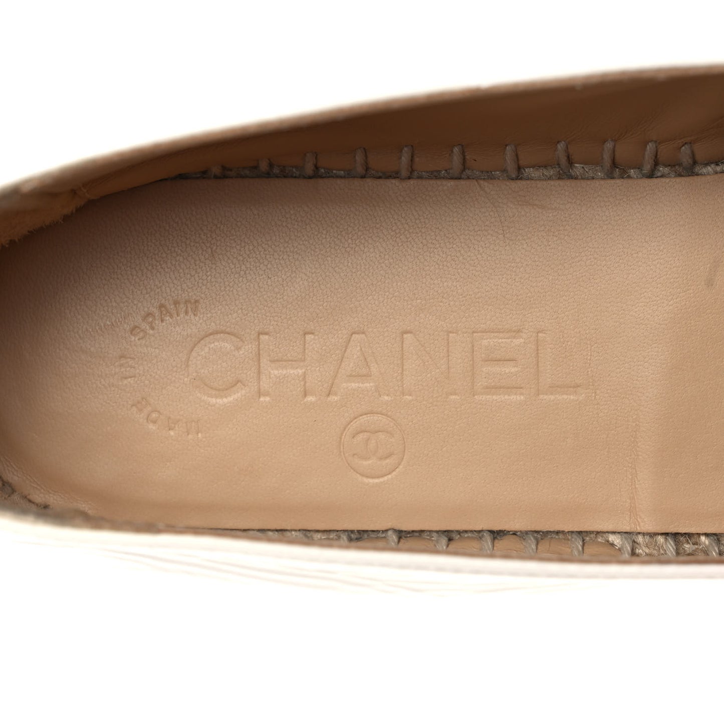 Distressed Patent CC Espadrilles 38 White Silver