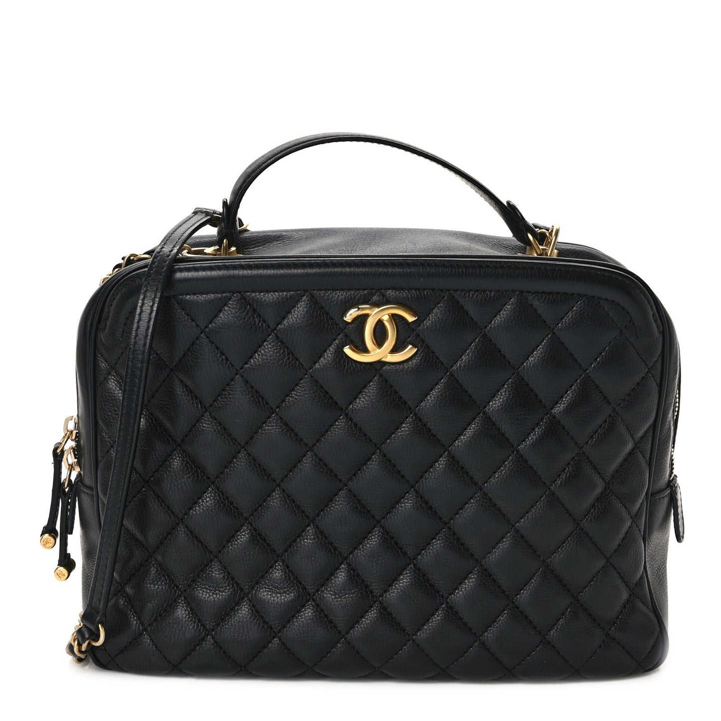 Calfskin Quilted CC Medium Vanity Case Black