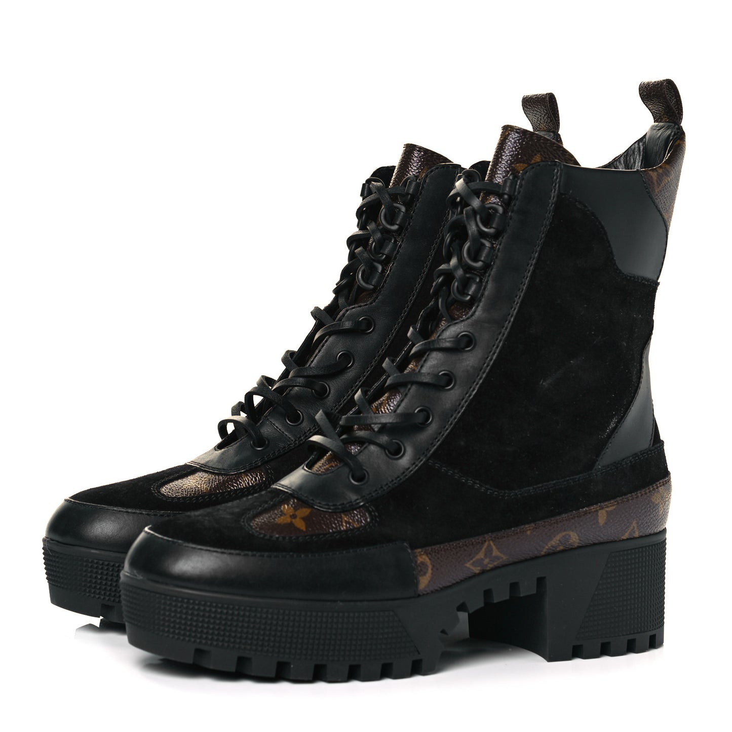 Suede Calfskin Monogram Laureate Platform Desert Boots 41 Black