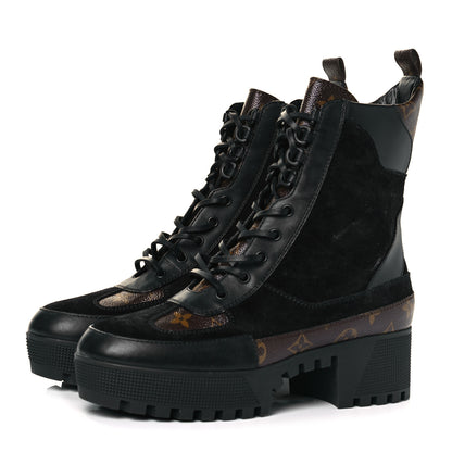 Louis Vuitton Suede Calfskin Monogram Laureate Platform Desert Boots 41 Black 3 of 8