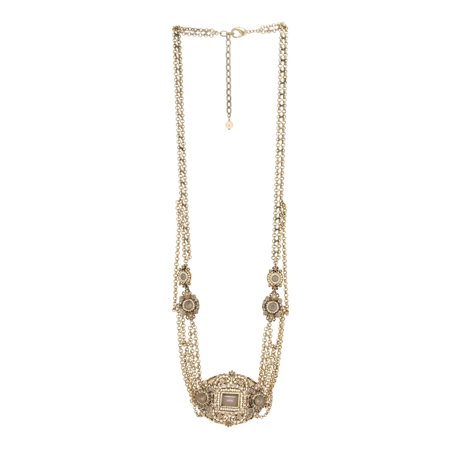 Chanel Crystal Pearl Flower CC Multi Strand Necklace Belt Pink Gold 3 of 6
