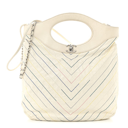 Chanel Glazed Calfskin Chevron Stitched Small 31 Shopping Bag White Multicolor 1 of 12