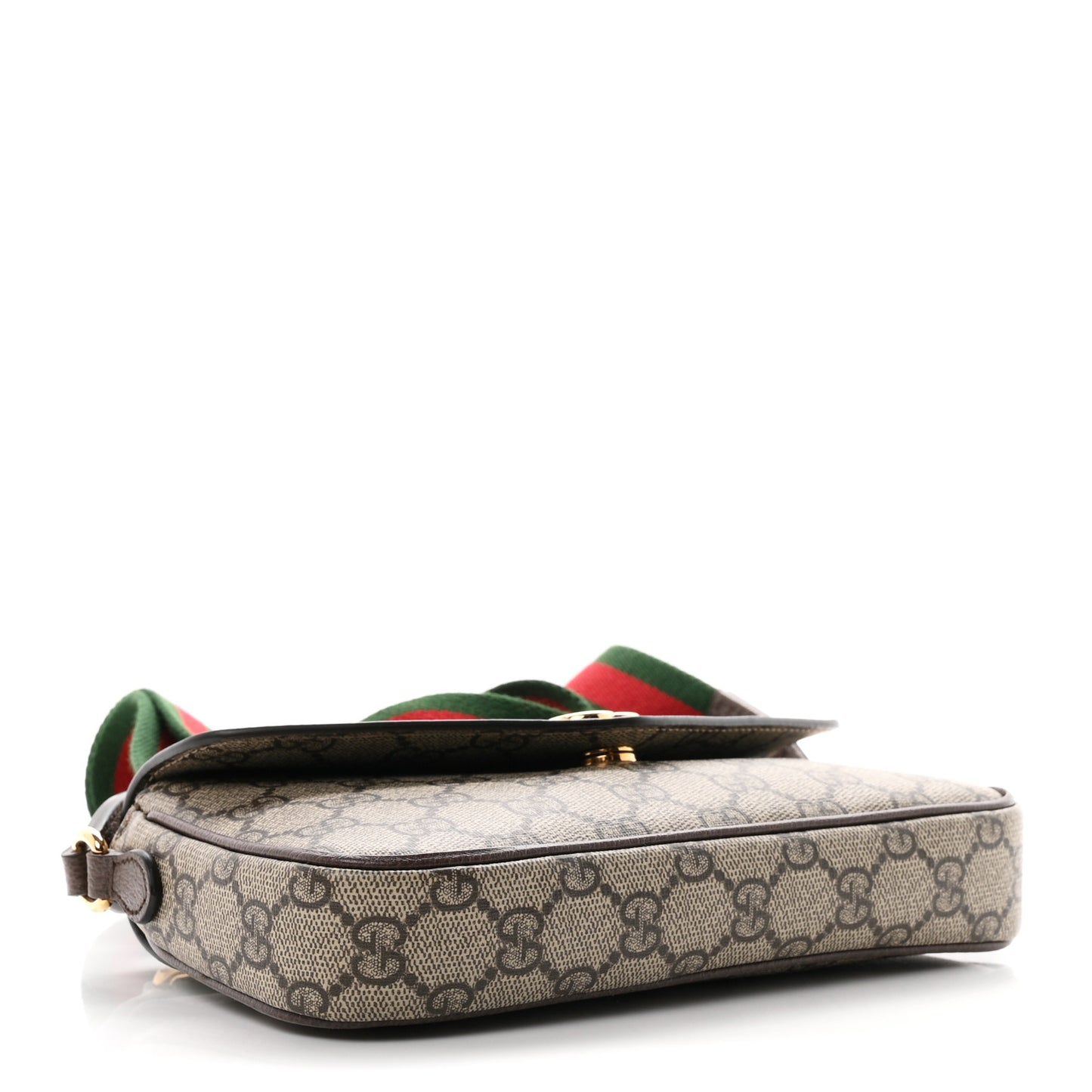 GG Supreme Monogram Textured Dollar Calfskin Web Mini Ophidia Envelope Shoulder Bag Beige Ebony