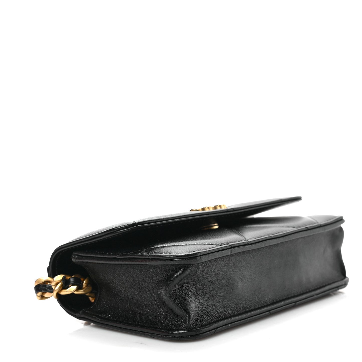 Lambskin Quilted Chanel 19 Flap Phone Holder With Chain Black