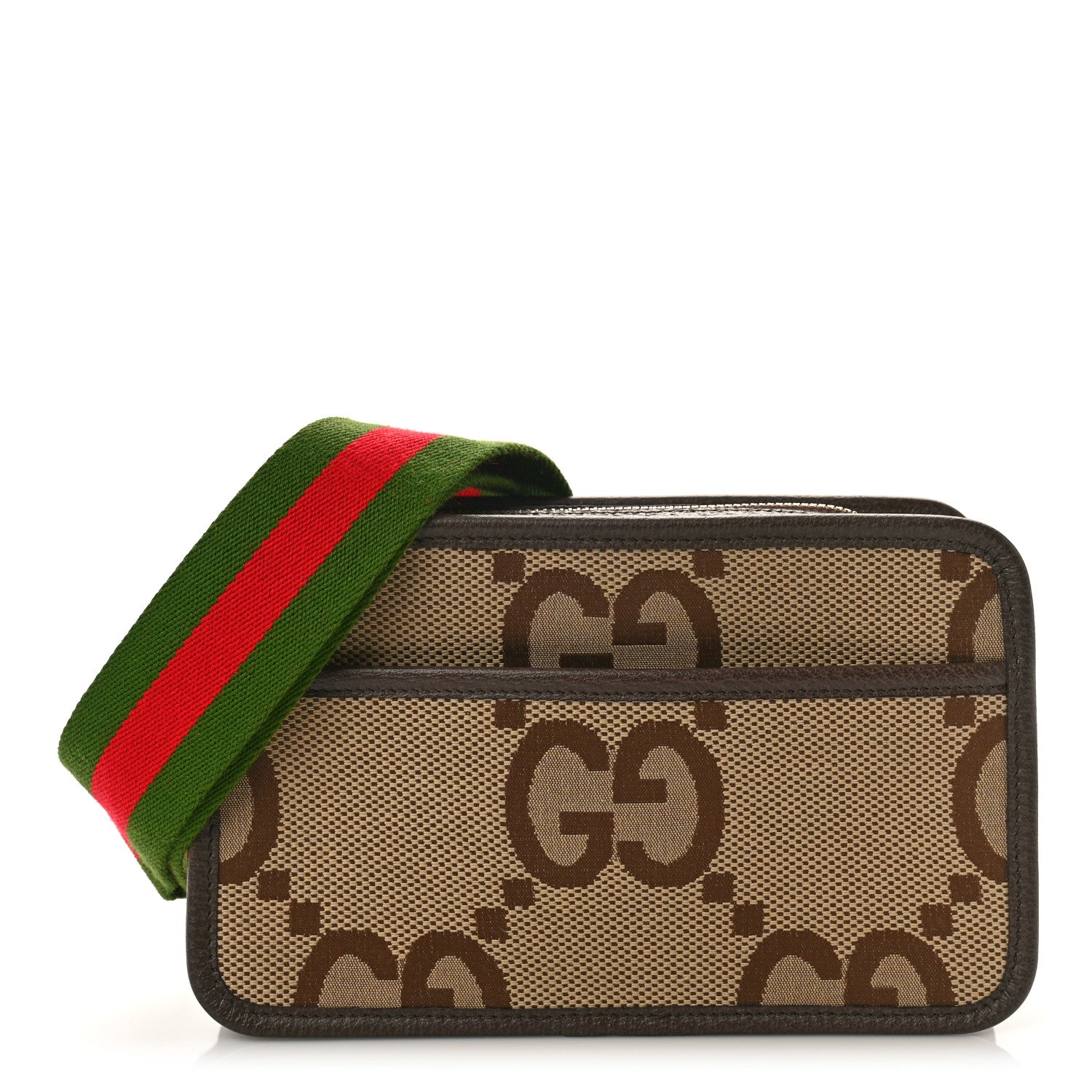 Gucci Monogram Jumbo GG Textured Dollar Calfskin Web Mini Crossbody Bag Camel Ebony New Acero 1 of 8