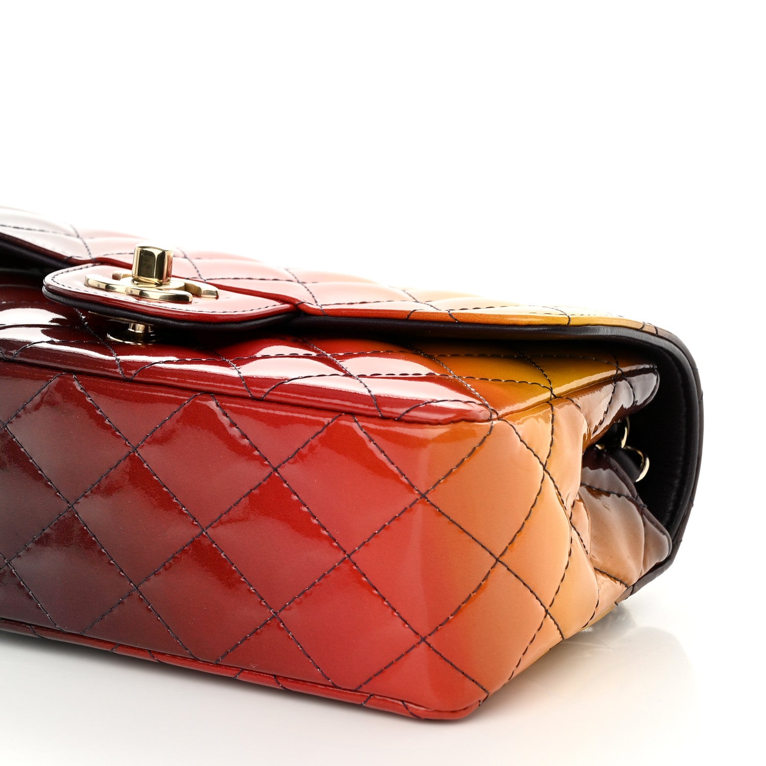 Chanel Shaded Patent Calfskin Quilted Mini Rectangular Flap Red Yellow Dark Purple 10 of 11