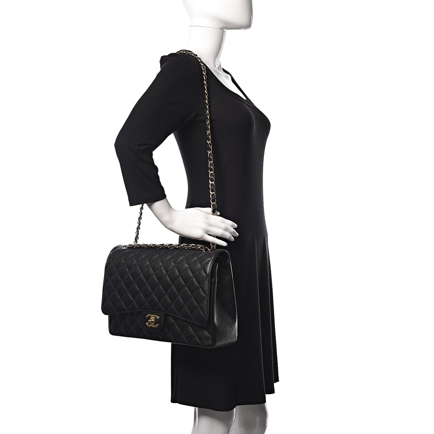 Caviar Quilted Maxi Double Flap Black