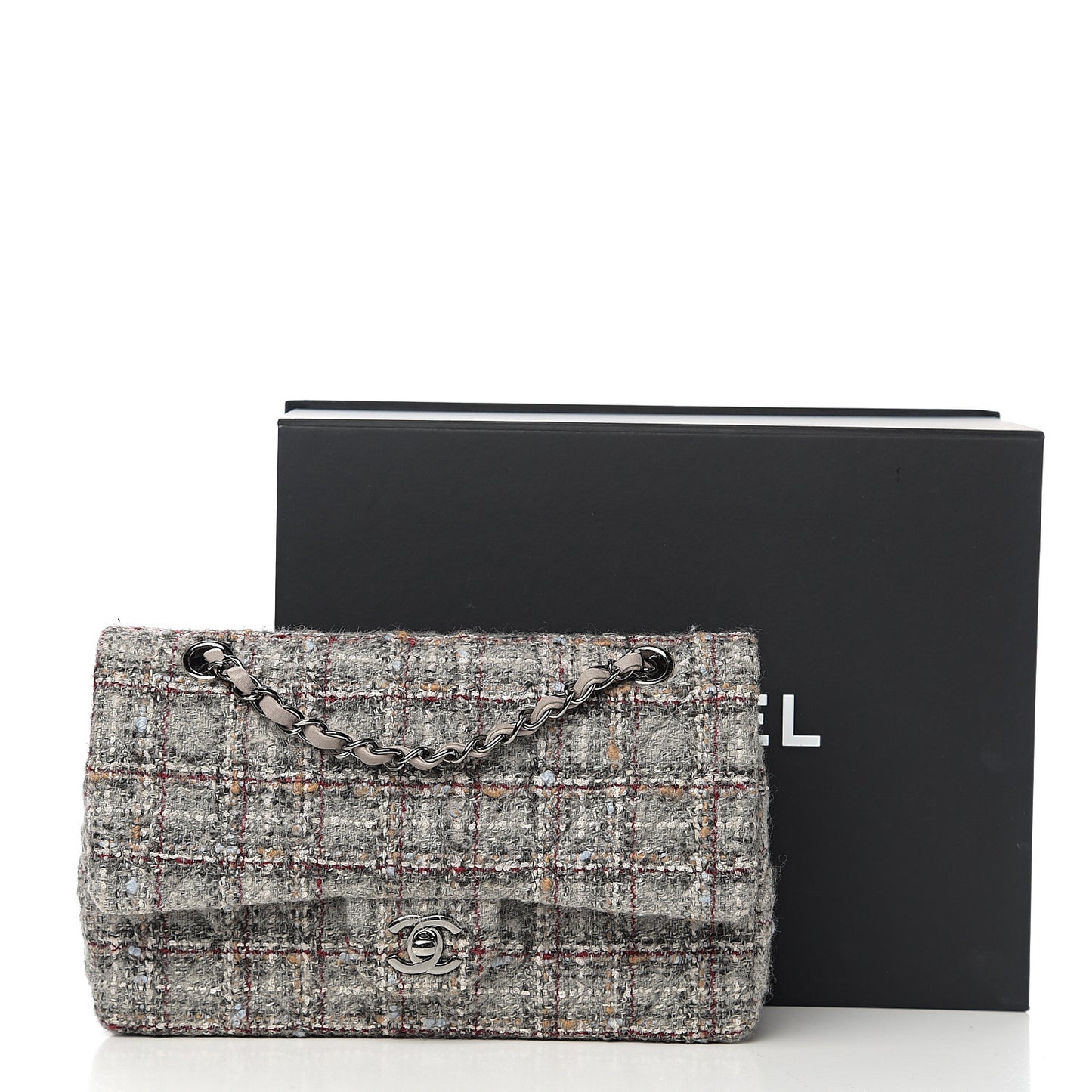 Tweed Quilted Medium Double Flap Grey Multicolor