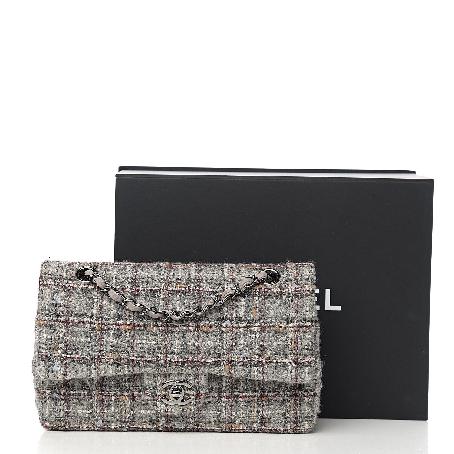 Chanel Tweed Quilted Medium Double Flap Grey Multicolor 10 of 10