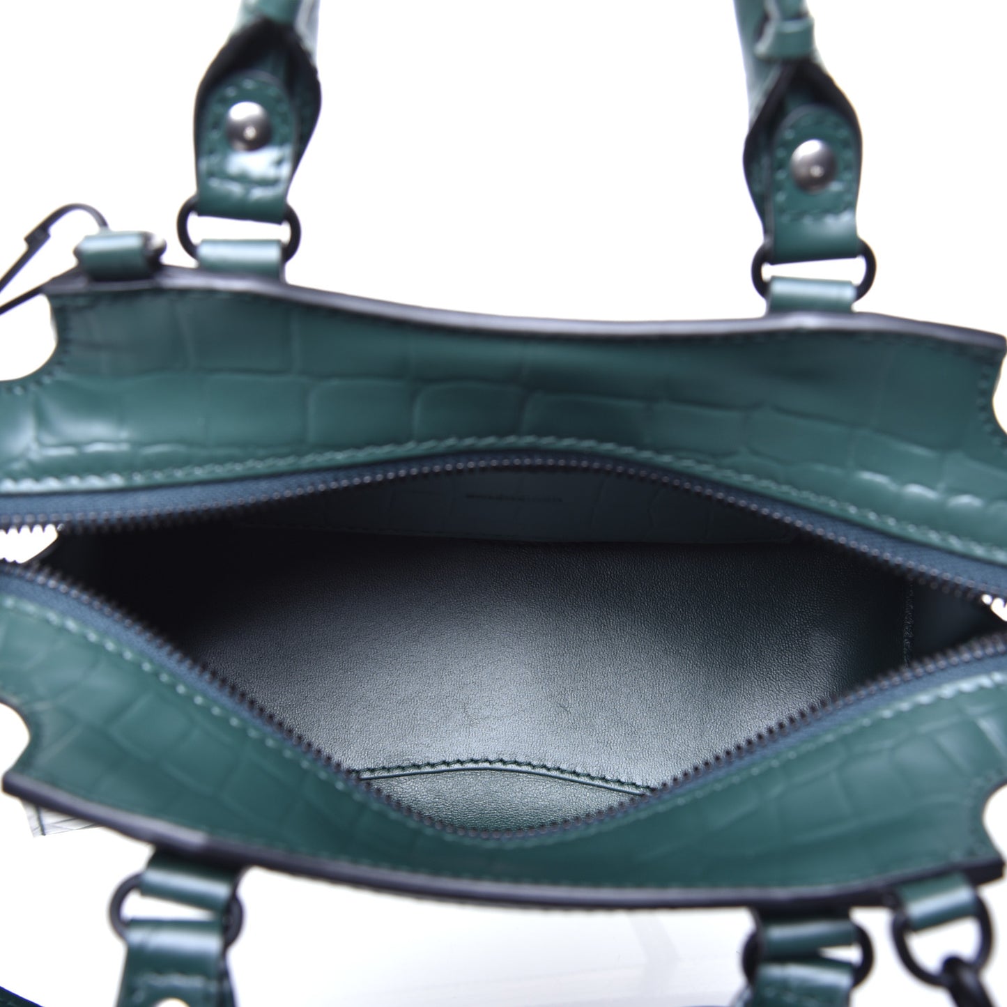 Semi Shiny Calfskin Crocodile Embossed Neo Classic Black Hardware Mini City Forest Green