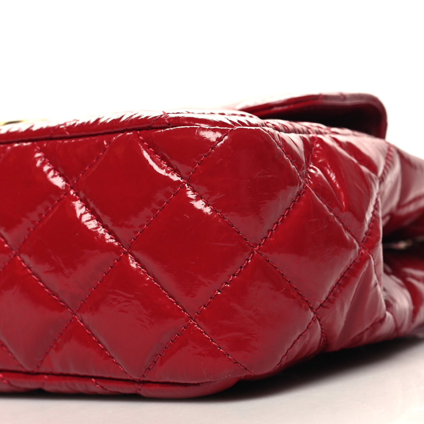 Shiny Crumpled Calfskin Quilted Wavy CC Hobo Red