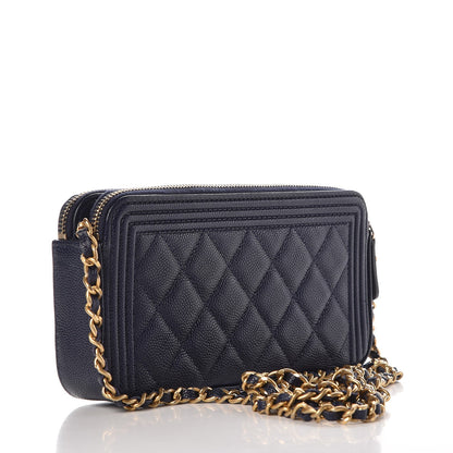 Chanel Caviar Quilted Small Boy Clutch With Chain Dark Blue 3 of 9