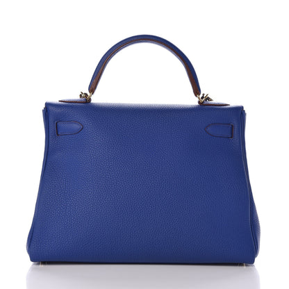 Hermes Togo Horseshoe Kelly Retourne 32 Bleu Electrique Rouge H 4 of 40