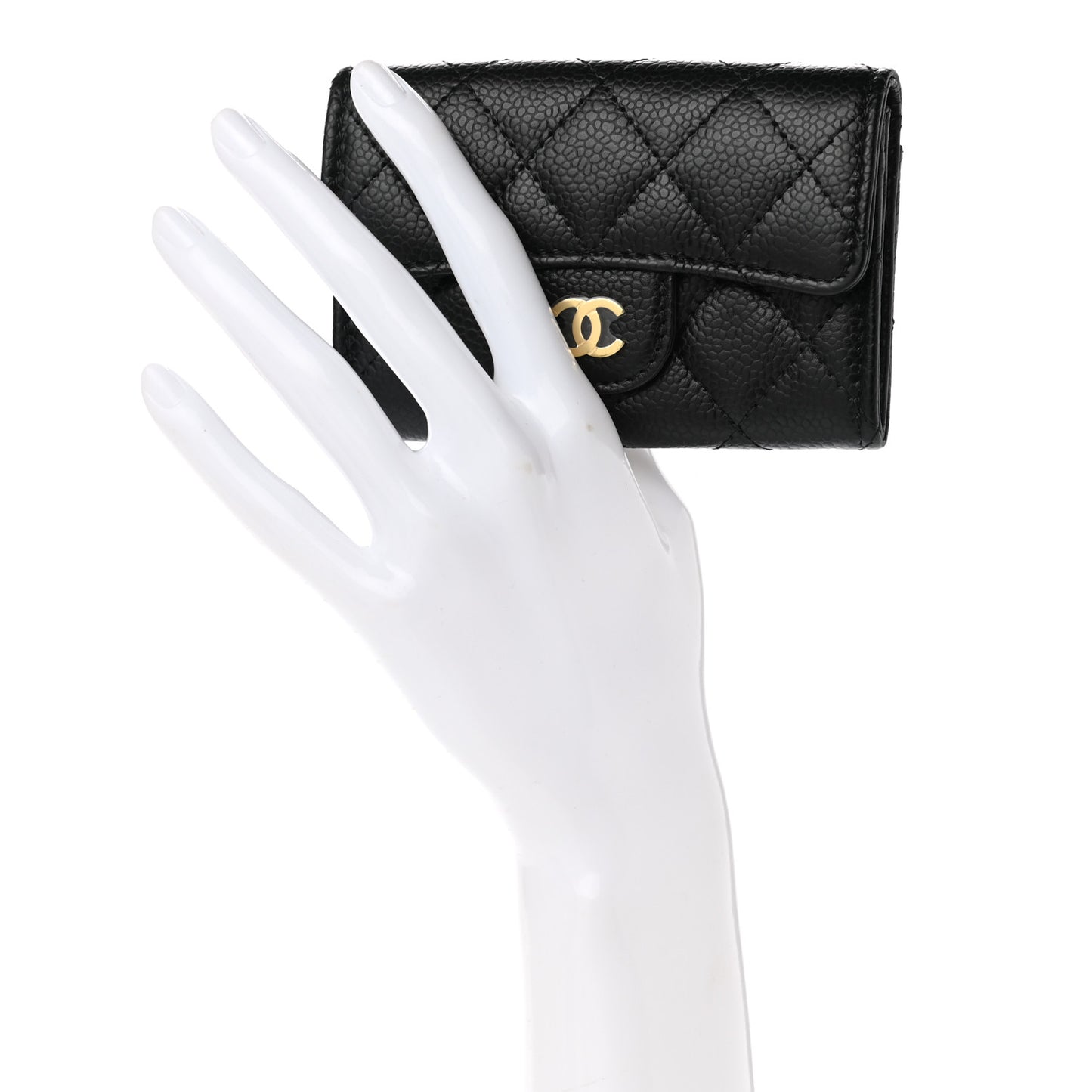 Caviar Quilted Flap Card Holder Wallet Black