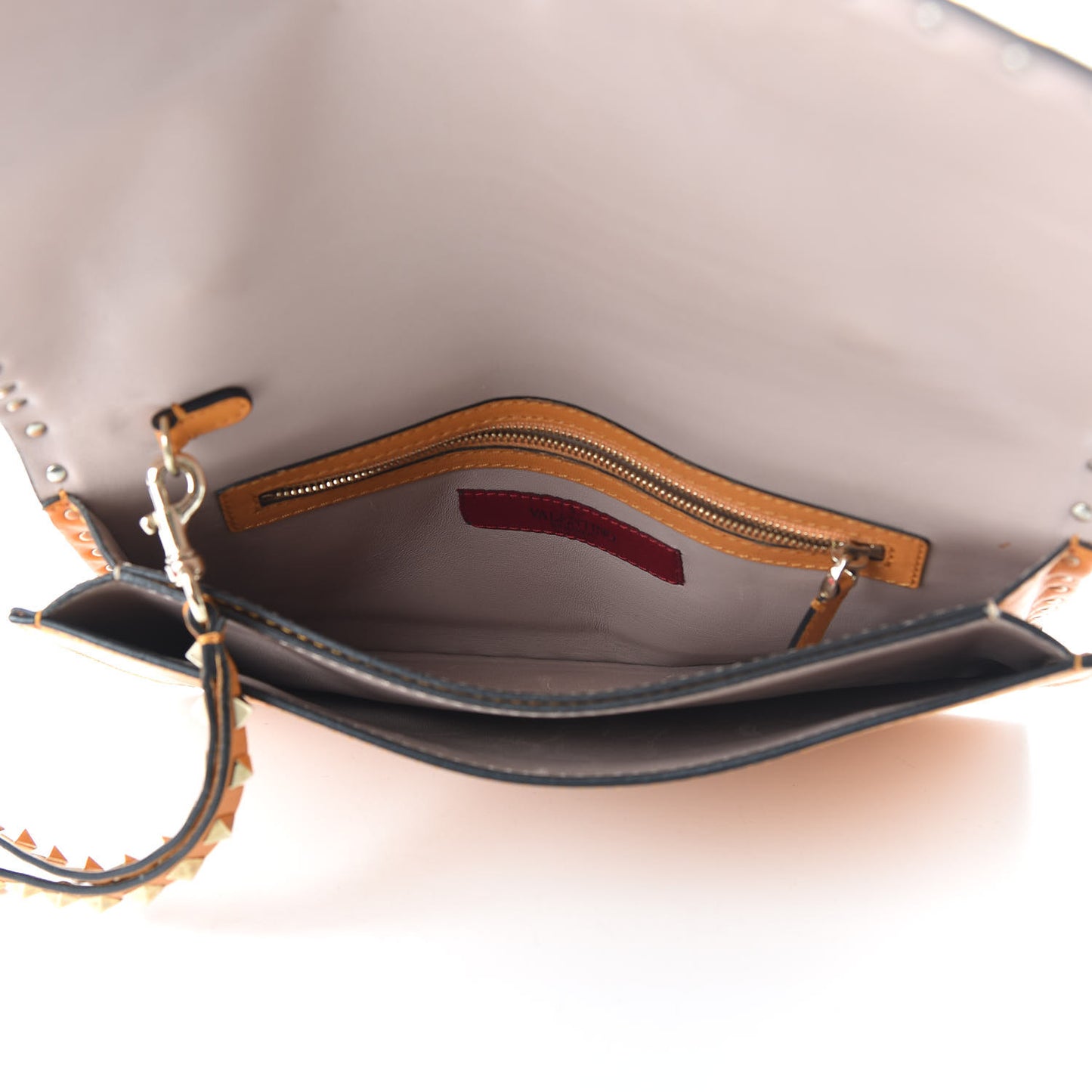 Nappa Rockstud Wristlet Clutch Orange Fluo