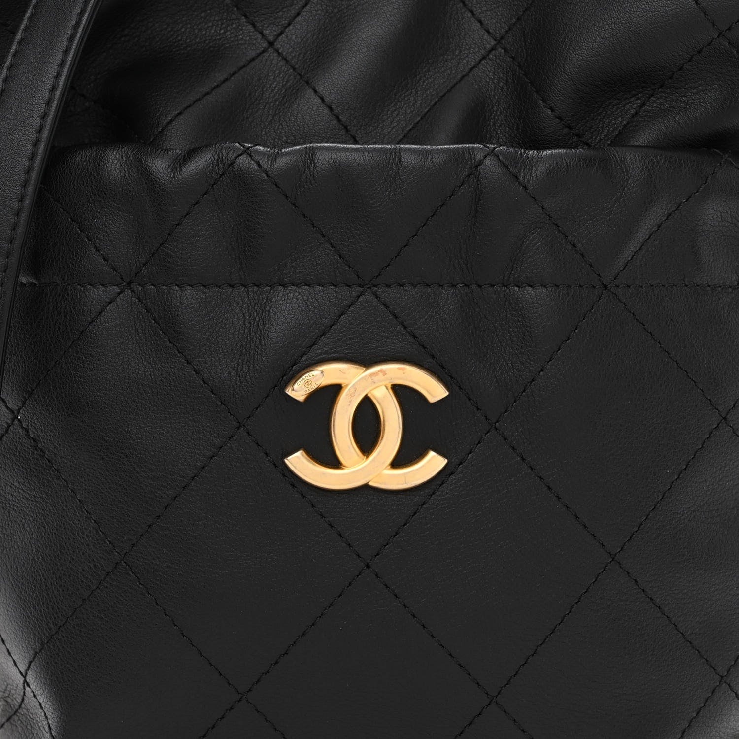 Chanel Calfskin Quilted Drawstring Bucket Bag Black 7 of 11