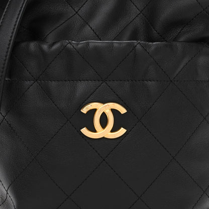 Chanel Calfskin Quilted Drawstring Bucket Bag Black 7 of 11
