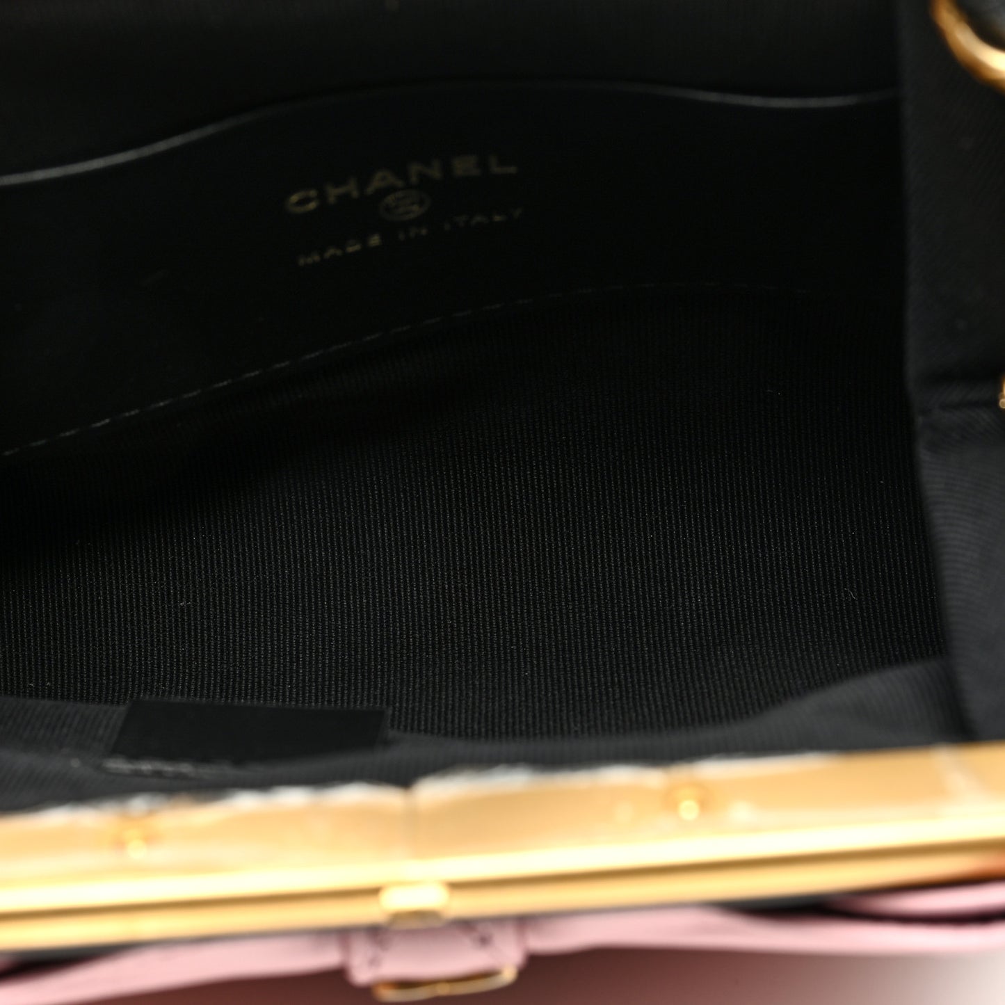 Patent Crumpled Lambskin Quilted Clutch With Chain Black Pink