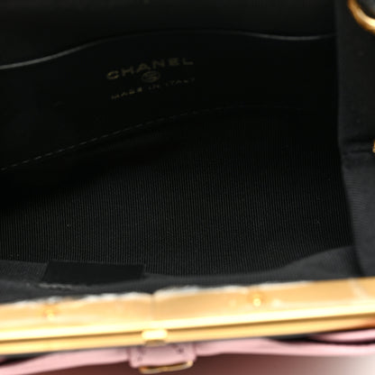 Chanel Patent Crumpled Lambskin Quilted Clutch With Chain Black Pink 5 of 10