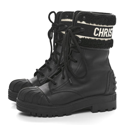 Christian Dior Calfskin Shearling Technical Fabric D-Major Ankle Boots 36 Black White 3 of 8
