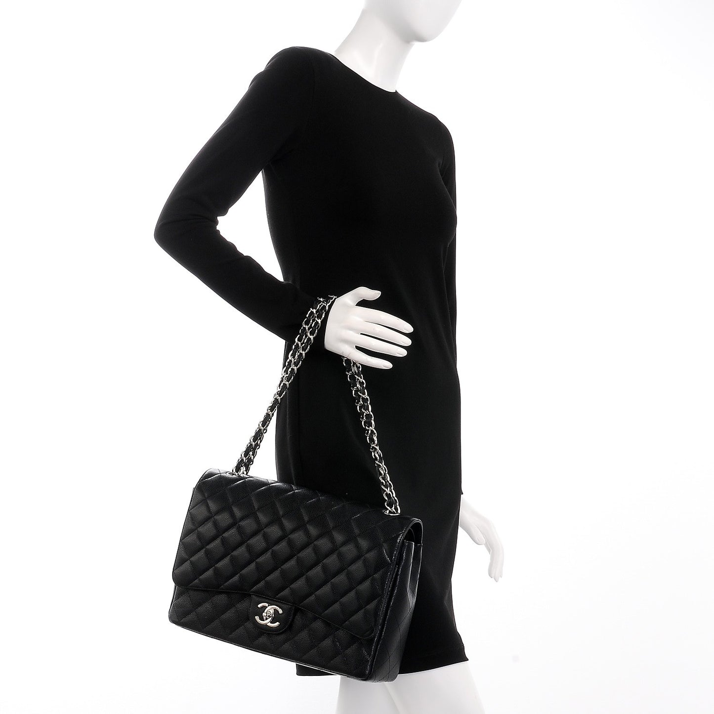 Caviar Quilted Maxi Double Flap Black