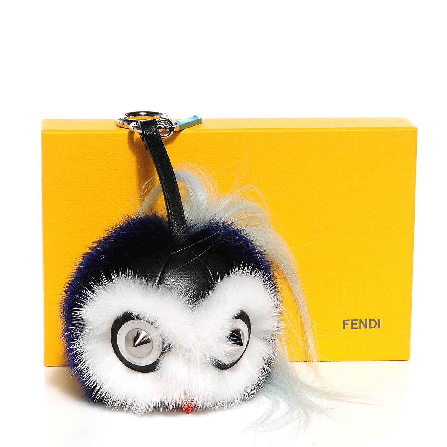 Fendi Mink Fox Fur QuTweet Birgami Bag Bug Charm Blue 93553