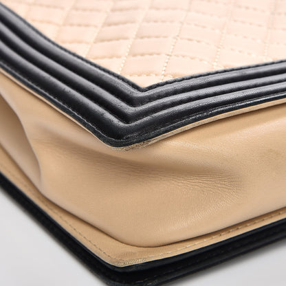 Chanel Lambskin Quilted Large Boy Flap Beige Black 16 of 20